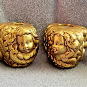 Vintage Ceramic Angel Cherub Candle Holders home DECOR Gold color